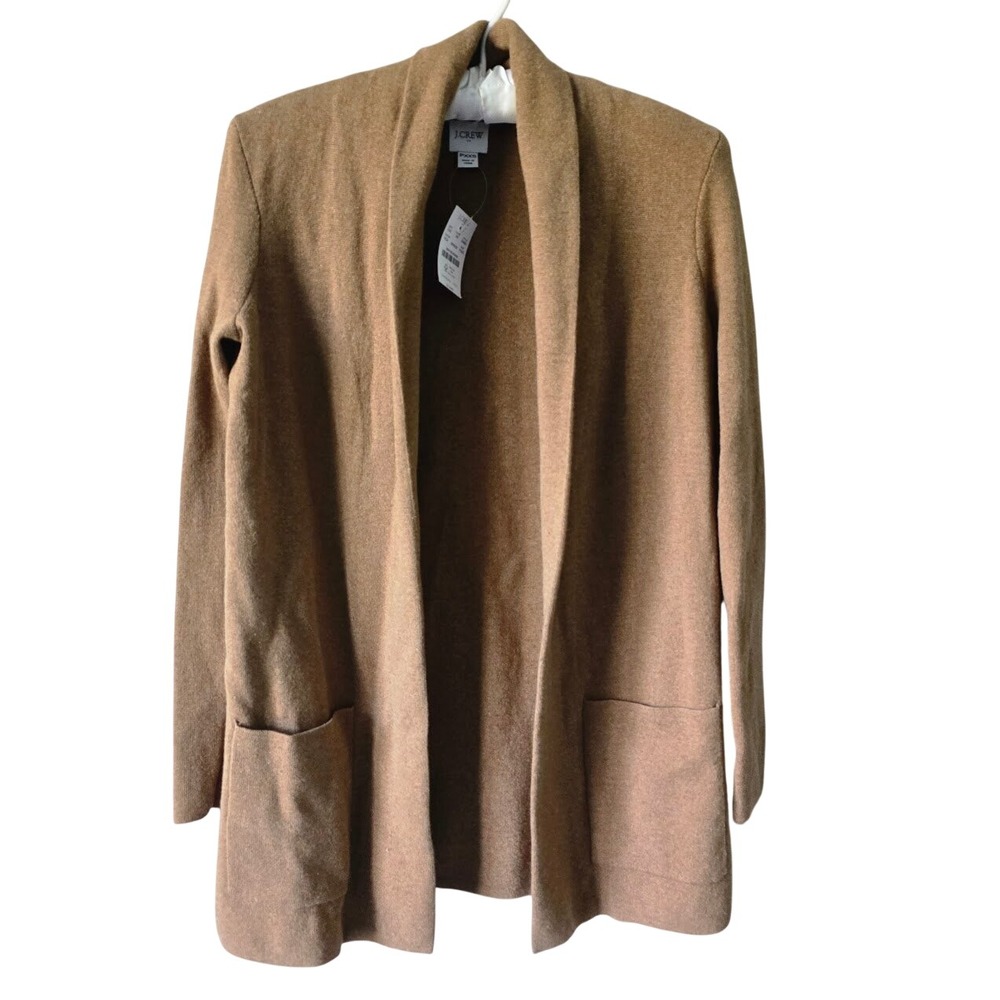 J.Crew BA891 Open Front Shawl Collar Cardigan PXXS Brown Cotton Pocket Sweater